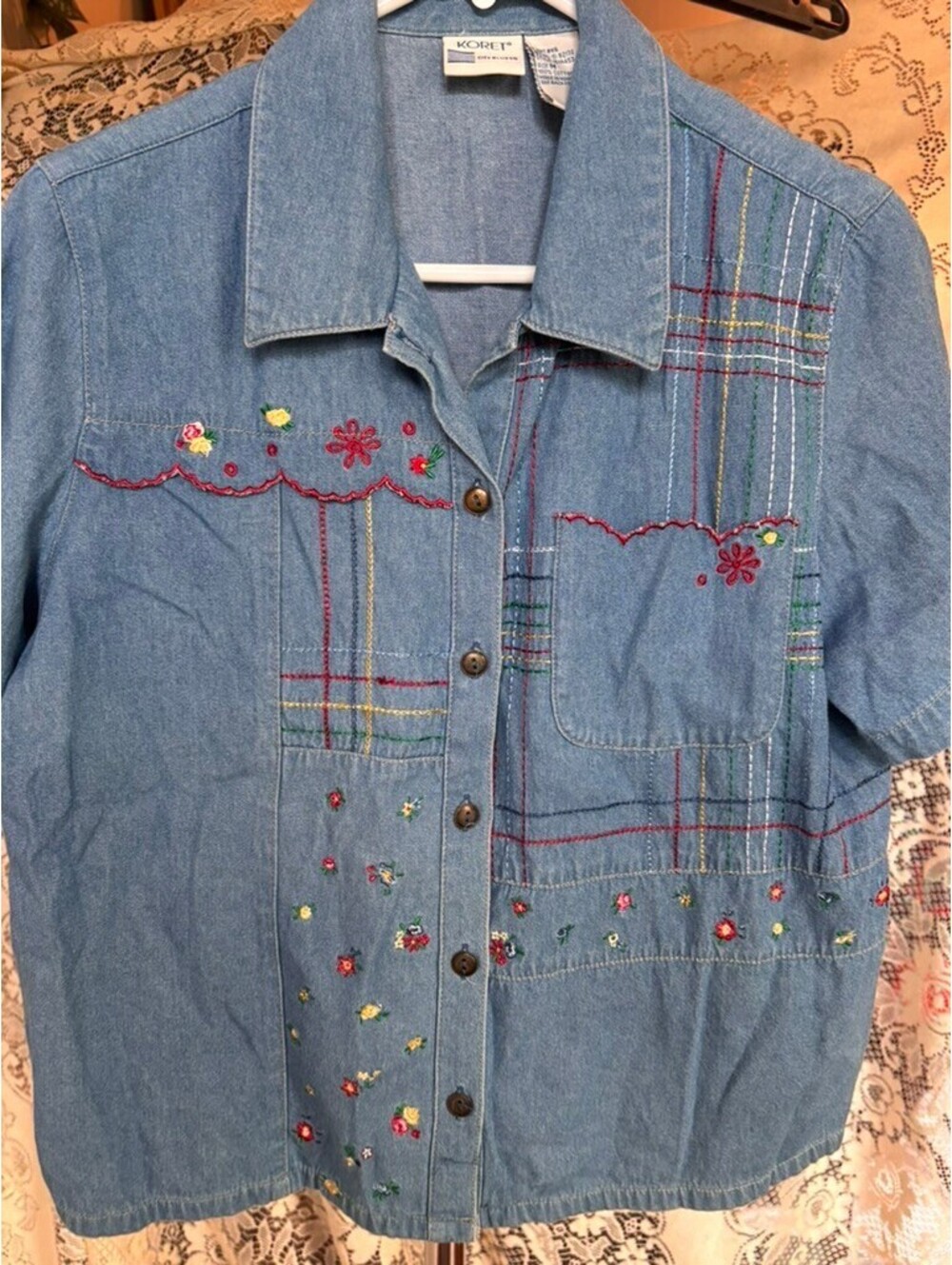 Vintage Koret Chambray Embroidered Button Front Shirt